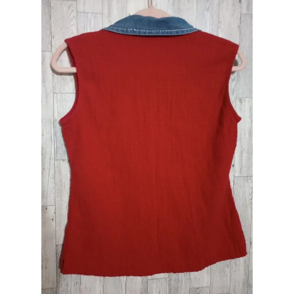 Lemon Grass Sleeveless Embroidered Tank Poplin Red Hearts Flag Patriotic Medium - Picture 2 of 5